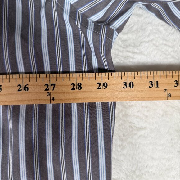Pronto Uomo Non-Iron Button Up Shirt Mens Large Dark Navy Striped Long Sleeve - Picture 6 of 6